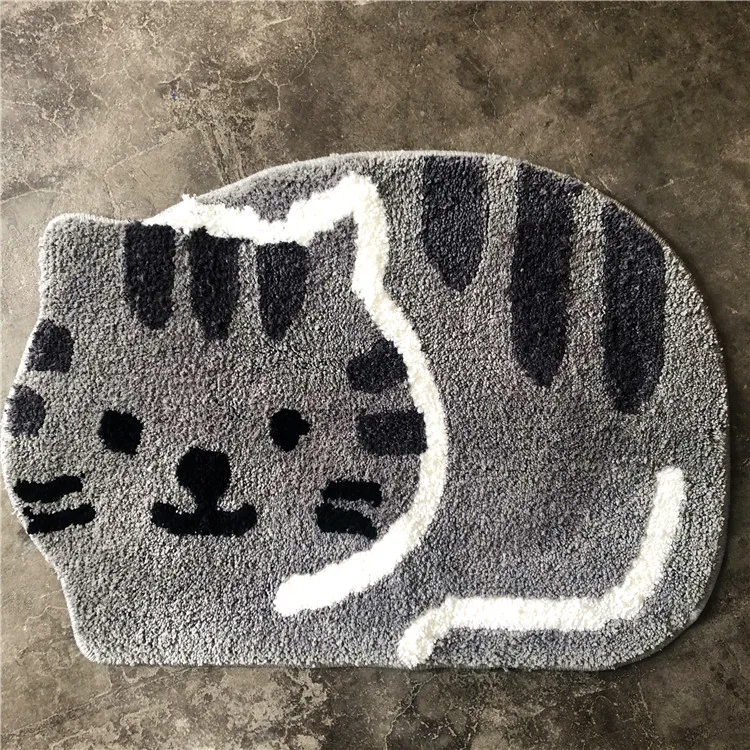 3D Animal Shape Flocking Cartoon Floor Mat Household Bathroom Doormat Absorbent Non-slip Foot Mat Bedroom Decorative Carpet