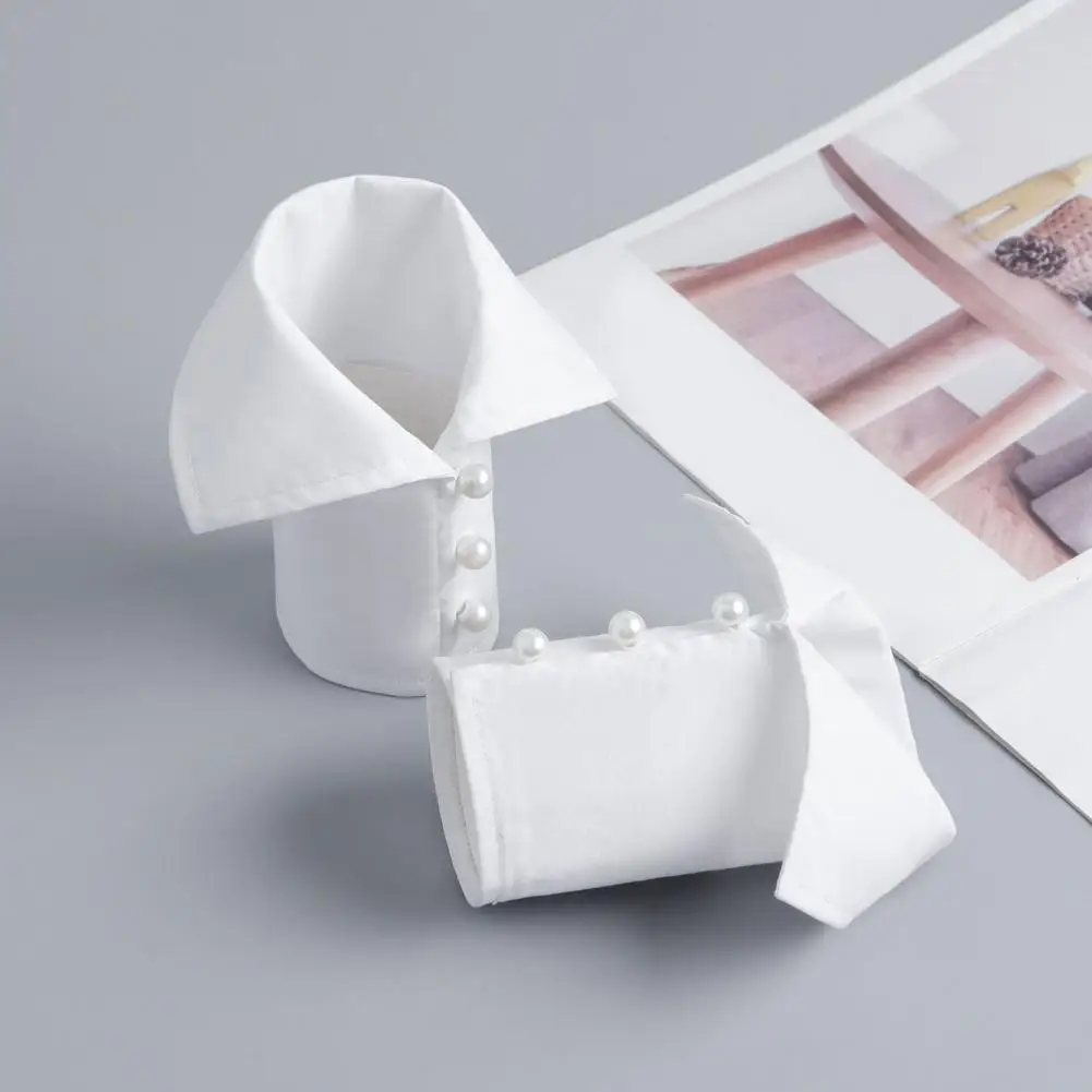 

1 пара простых белых элегантных отстегивающихся воротников-манжет с жемчугом для блузок, офисный формальный аксессуар