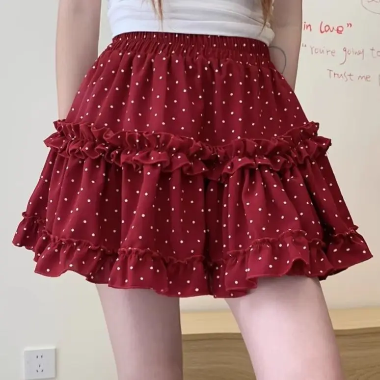 Sweet Floral Dot Ruffle Skirt Set Women 2025 Summer New Fashion Slim A Line Skirt