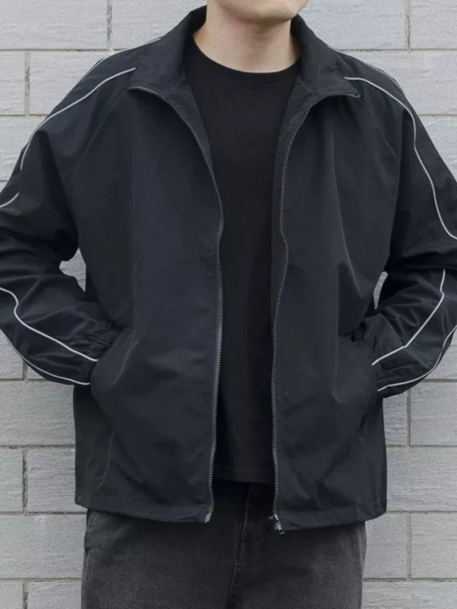 

Reflective Stand Collar Workwear Jaet Versatile Men's Spring Autumn New Sle Casual Loose Fit Lightweight Daily Use