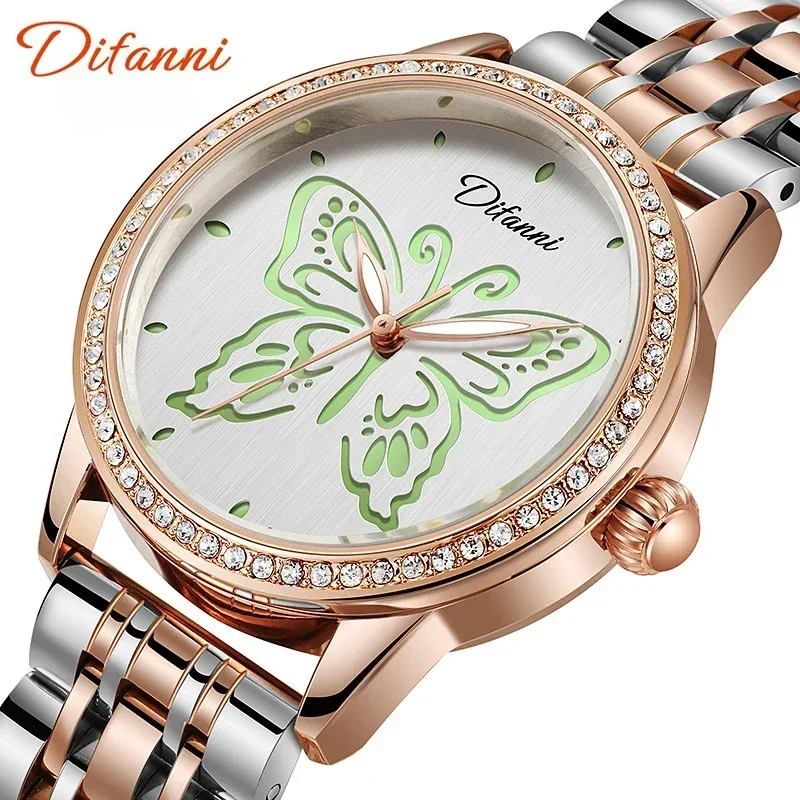 Round Tourbillon Automatic Mechanical Women's Watches Hollow Butterfly Luminous Waterproof Automatic Movement Watch