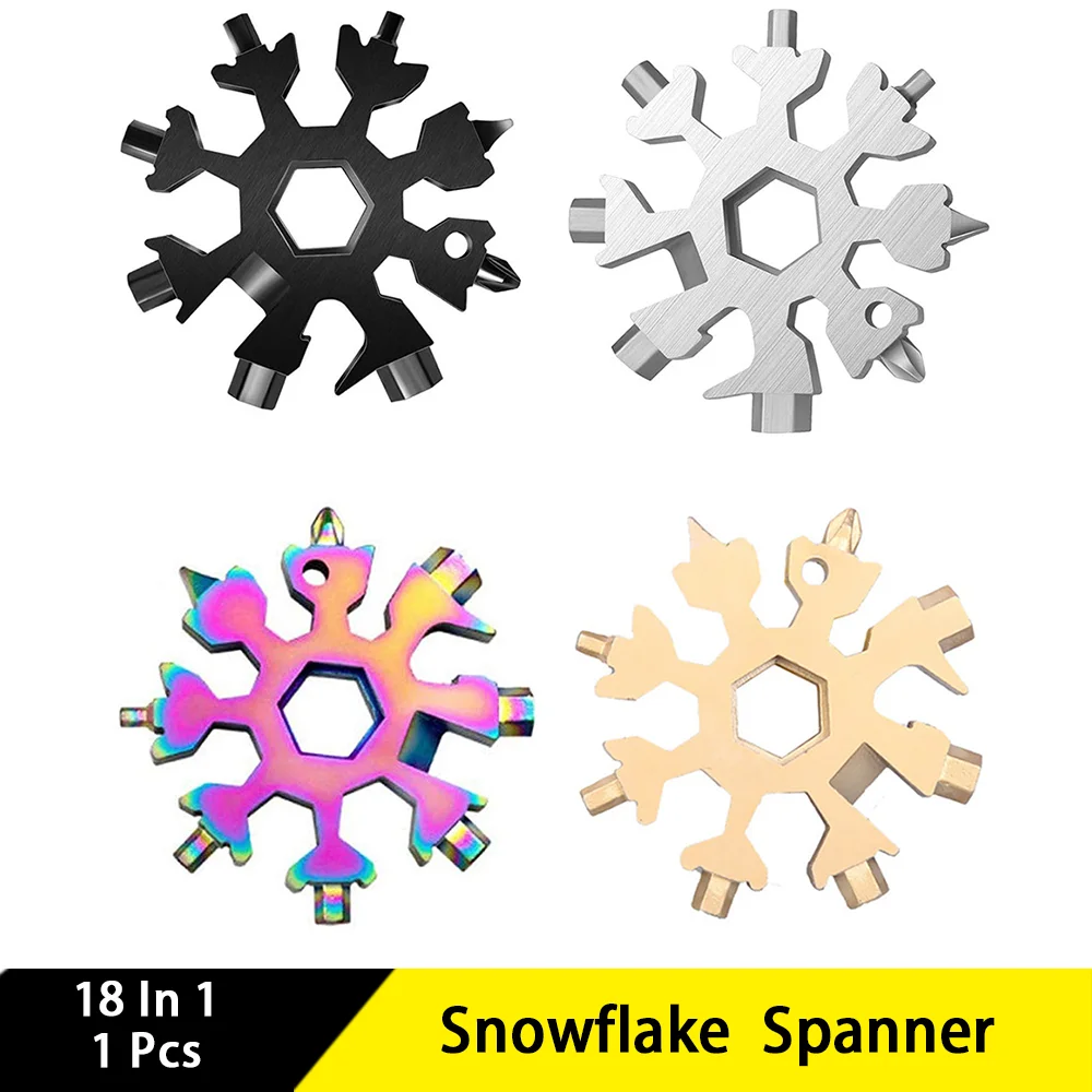 18-in-1 Snowflake Multi-Tool Stainless Steel Multitool Card Combination to Open the Beer Bottle Turn the Screw Bicycle Toys