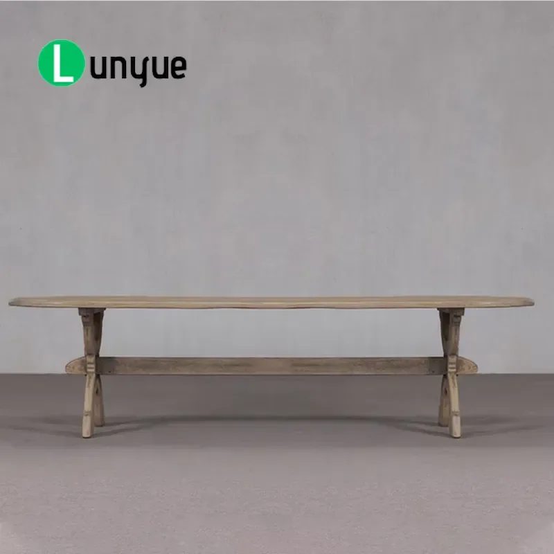 Vintage Reclaimed Solid Wood Dining Table Wabi Sabi Eco Friendly Handmade Farmhouse Luxury Oval Long Leg for Home Kitchen