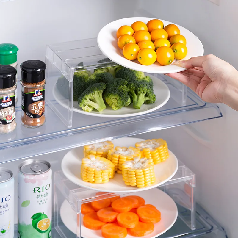 Versatile Transparent Organizer Shelf: Multi-Purpose Kitchen Fridge Tier, Desktop Display, Bathroom Storage & Compact Table