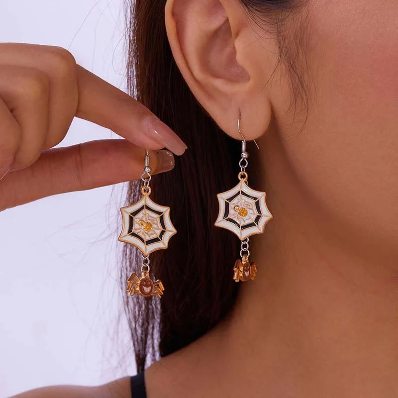 Boucles d\'oreilles à tige fantôme pour femmes, boucles d\'oreilles pendantes Halloween, chauve-souris, toile d\'araignée, chat, Aliments, étoile,
