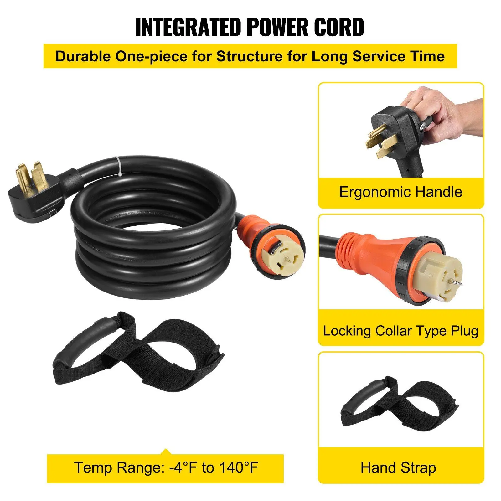 15FT Power Generator Extension Cord 12000W 125/250V Strap SS2-50R/CS6375 Style Inlets Cable 50AMP Plug Pin RV Electrical Systems - view 6