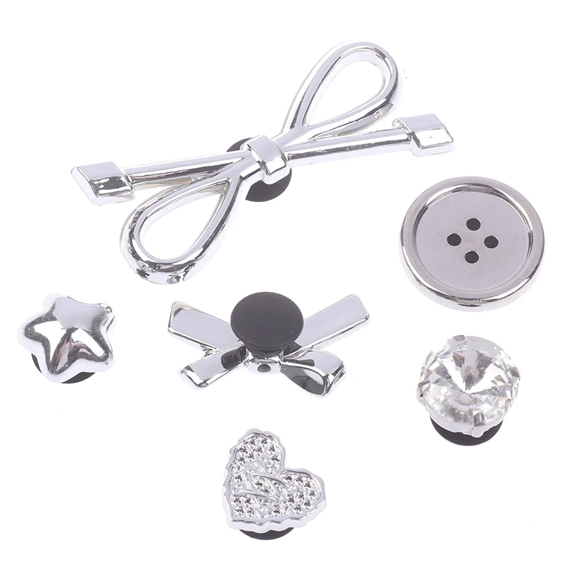 8Pcs/Set Metal Silver Electroplated Bow Button Dot Heart Charms Shoe Buckle DIY Detachable Sandals Accessories