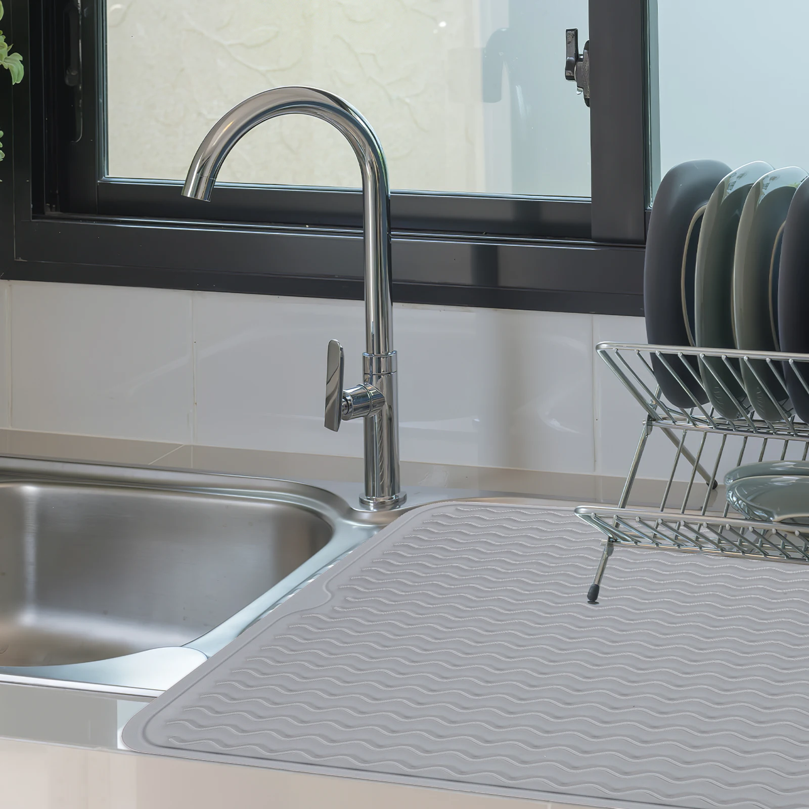 

Silicone Dish Drying Heat Resistant Countertop Sink Mat Kitchen Drying Mats Roll Up Easy Clean Drain Board Mat For Plates