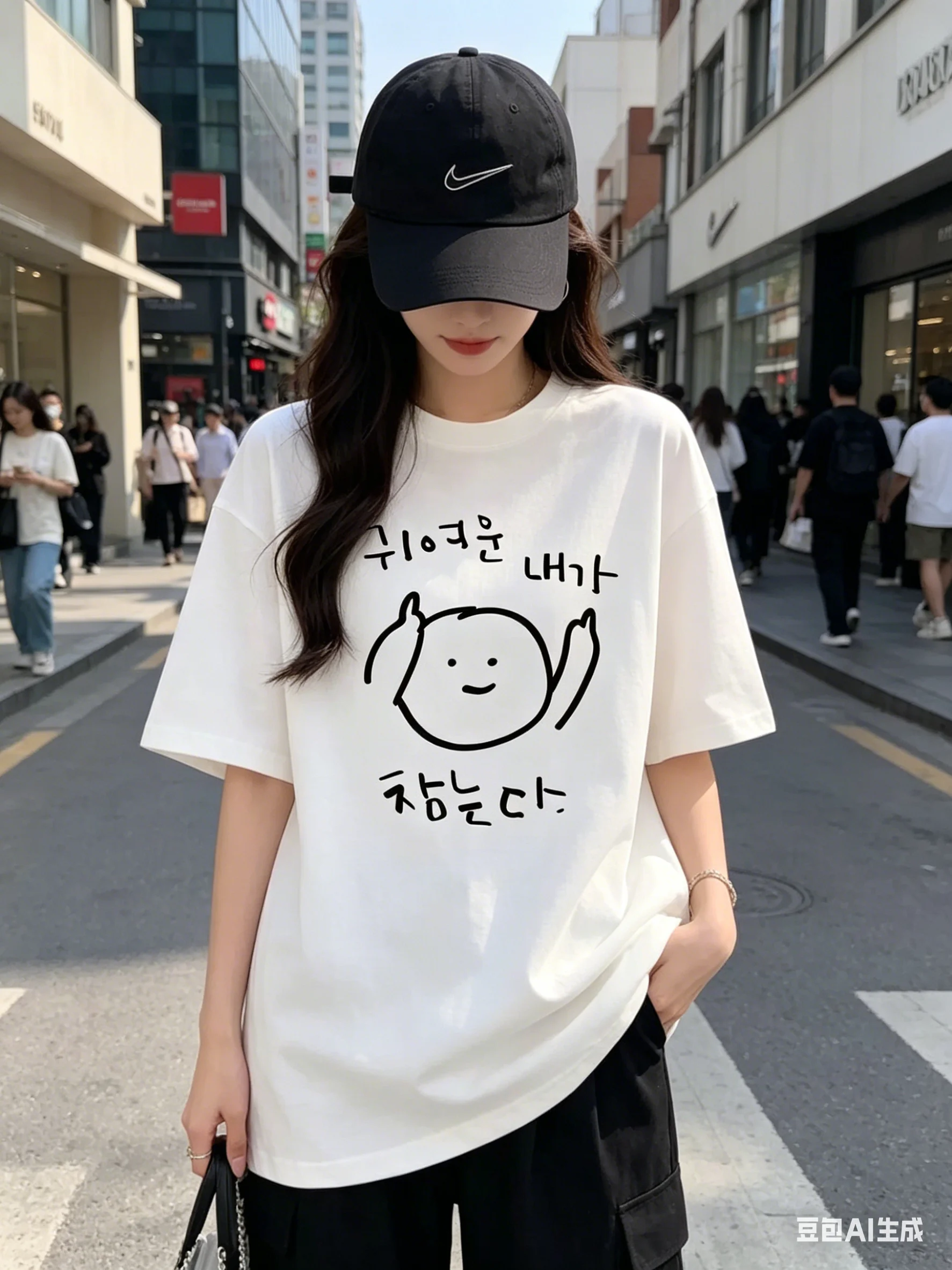 Elegant Women'S Clothing, T-Shirt Short Sleeves, Korean-Style Strokes of Characters 귀여운 내가 잡는다 Short-Sleeved T-Shirt  Funny
