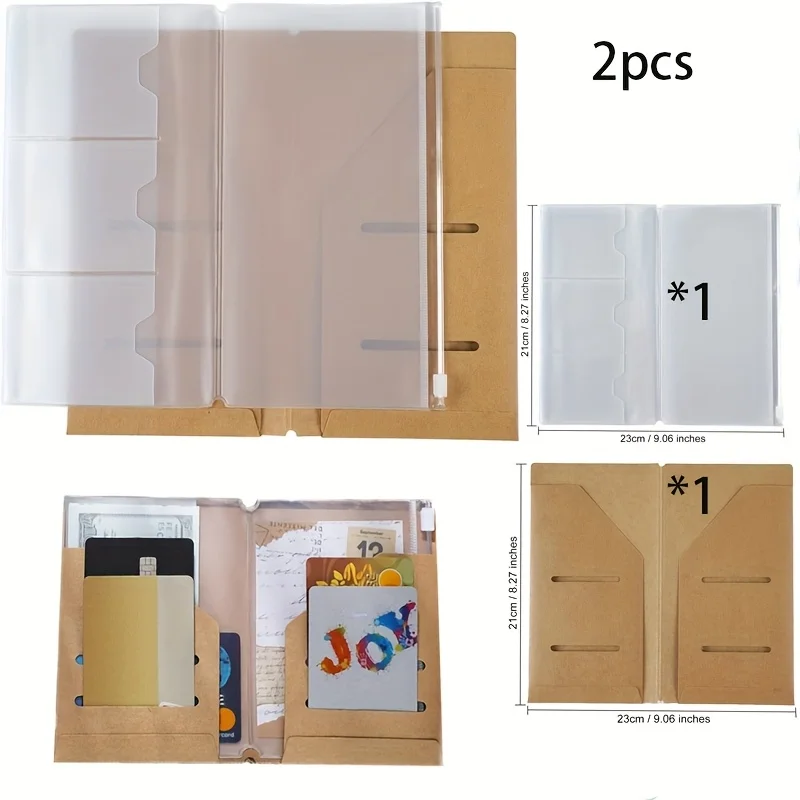 2 Pcs/Folder Zipper PVC Protective Storage Bag Traveler Diary Accessory Supplementary Pack For Standard Size Traveler Notebook