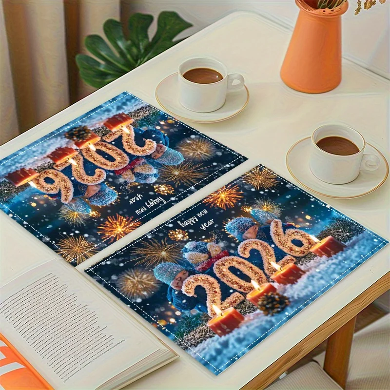 1PC Flat Printing Placemat Wishing You A Bright and Cheerful New Year 2026 Daily Dining Decoration Party Tableware