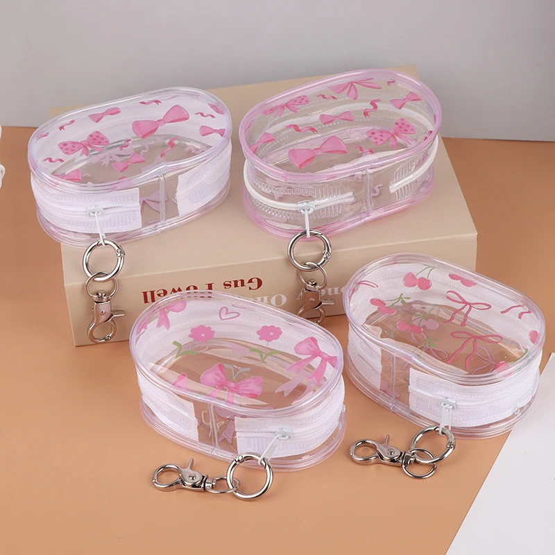 휴대용 미니 지우기 지퍼 보관 가방 키 체인 Bowknot 상자 주최자 이어폰 충전기 만화 인형 장난감 미스터리 가방