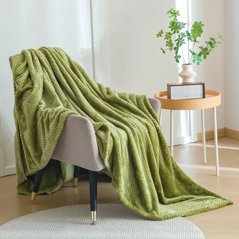 

Fashion Green Plaid Blanket, Outdoor Travel Camping Warm Throw Blanket, Simple Solid Color Four Seasons Decor Blankets Full Size