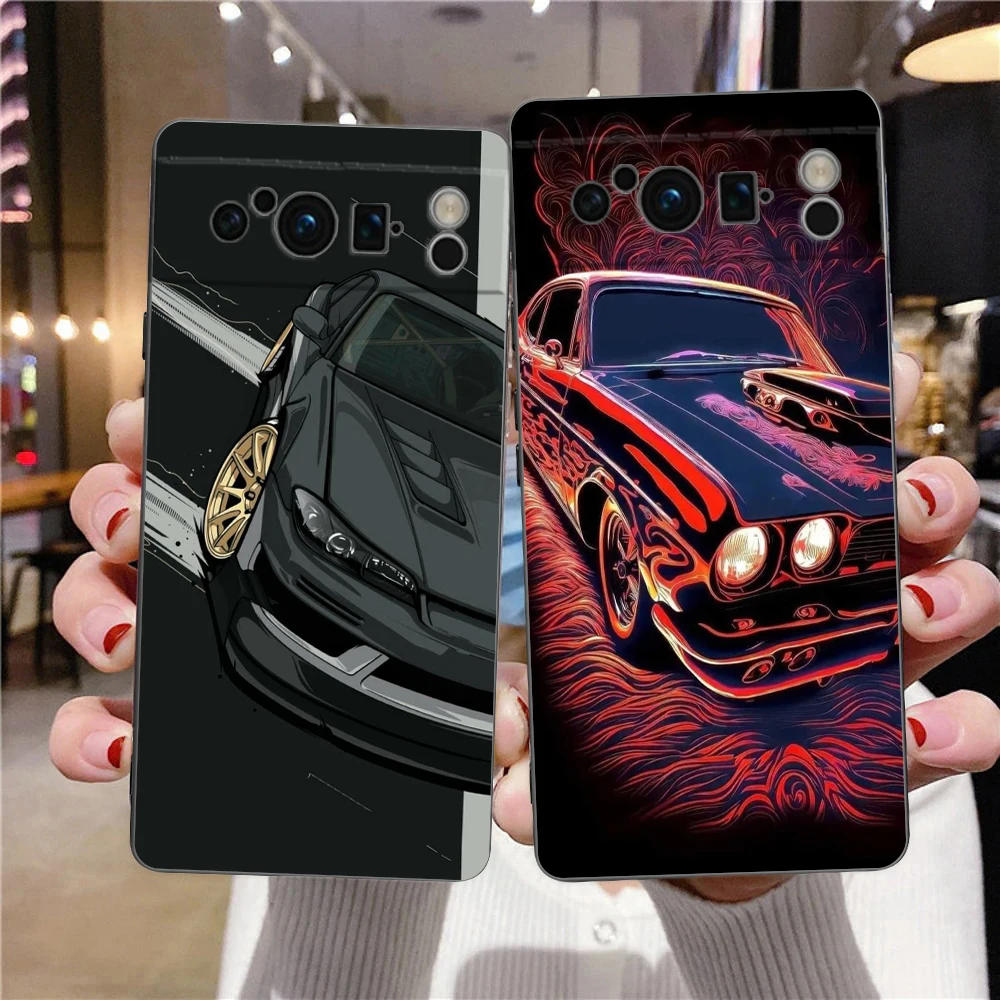 JDMドリフトスポーツカー電話ケースカバー、耐衝撃性シリコンソフトシェル、Google Pixel 8、7、6、7a、6a、pro 5g、9 pro、xl、8 pro、5g
