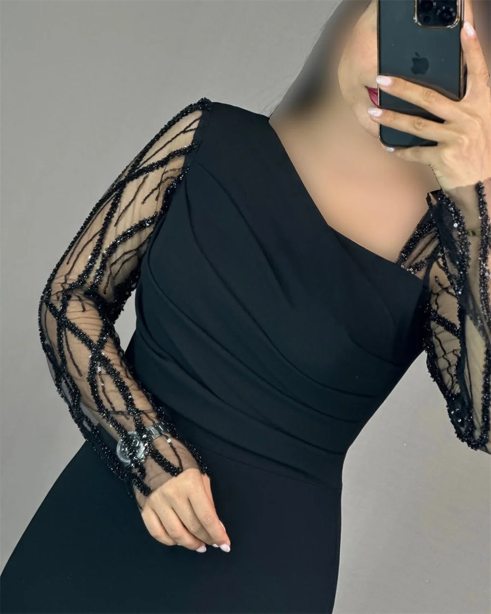 Abiti da ballo a sirena lunghi fino al pavimento con glitter personalizzati Sansa Manica lunga Nero فساتudenudenudenudenudenza Zip formale فات щу2025