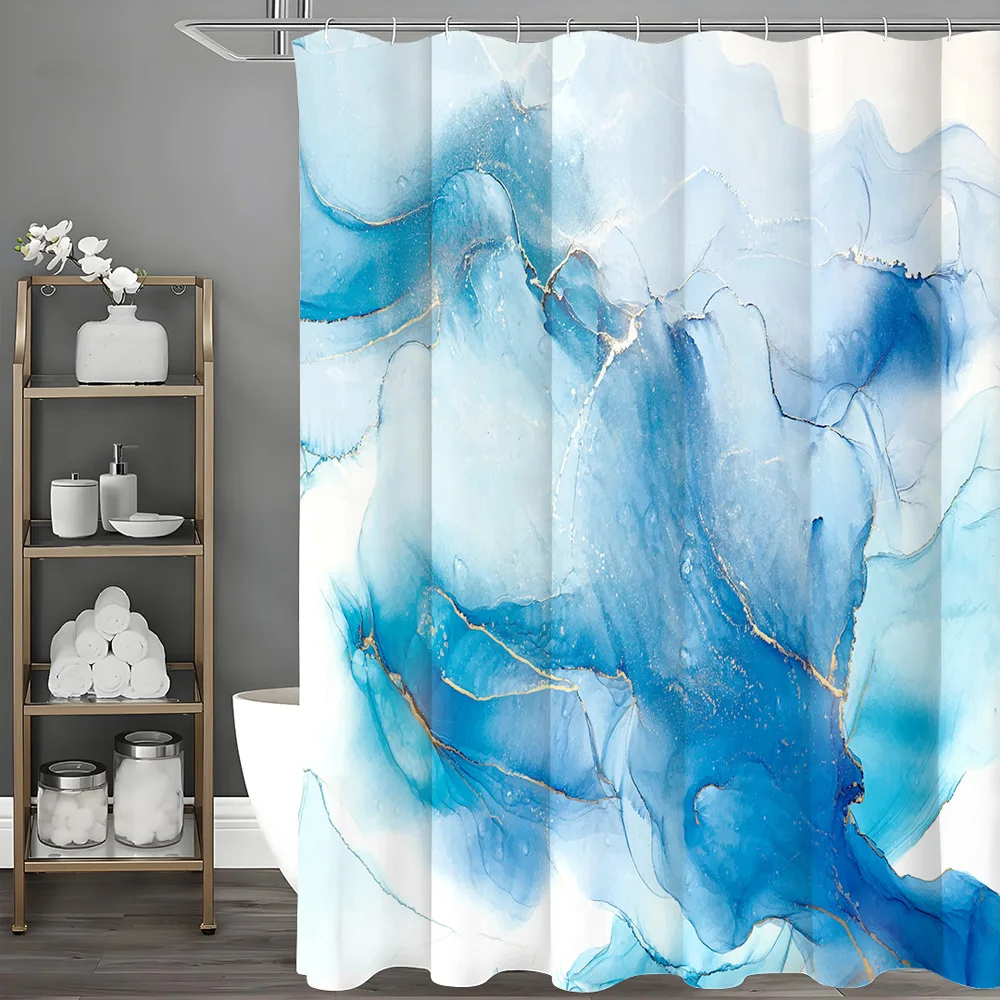 

Красивая занавеска для душа с синим волнистым узором, моющаяся грязеотталкивающая насадка для душа, водонепроницаемая полиэстеровая занавеска для ванны для домашнего декора