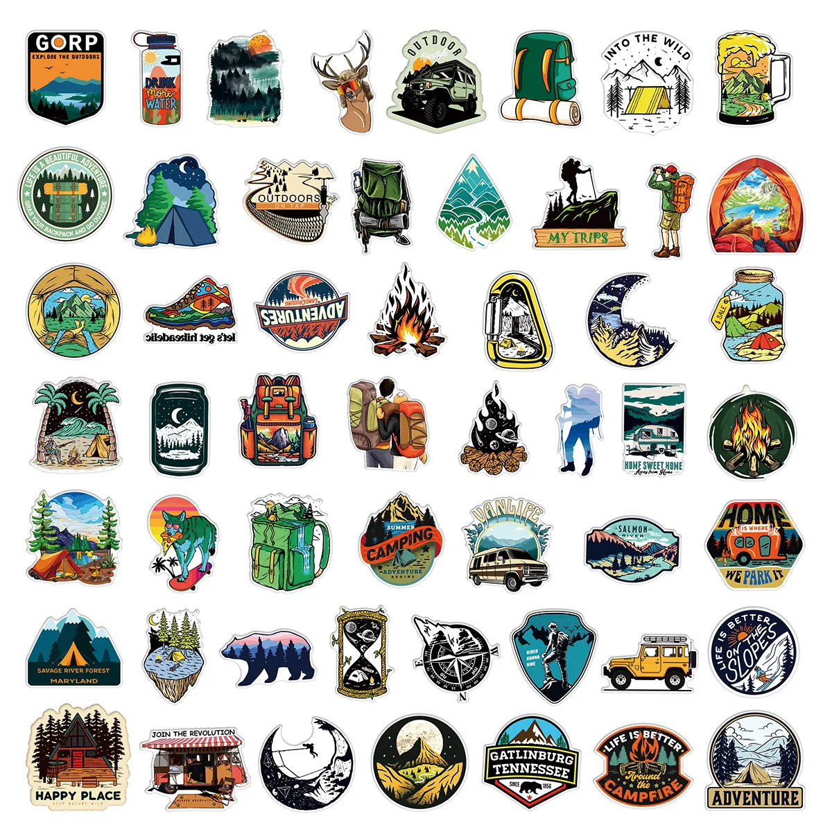 50pcs Forest Camping Hiking Outdoor Stickers Travel Scenery Decals Suitcase Luggage Scrapbook Waterproof Graffiti Sticker Toys