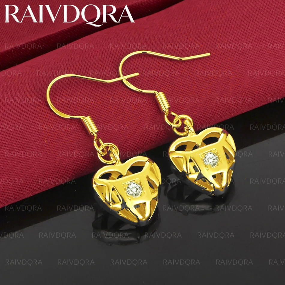 18K Gold Plated Heart Zircon Drop Earrings For Woman Wedding Engagement Party Fashion Jewelry Accessories