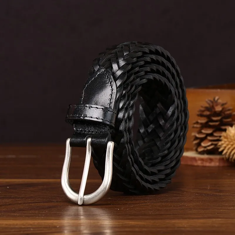 Hand-woven belts for men leather braided needle pure fashionable casual and versatile couple women