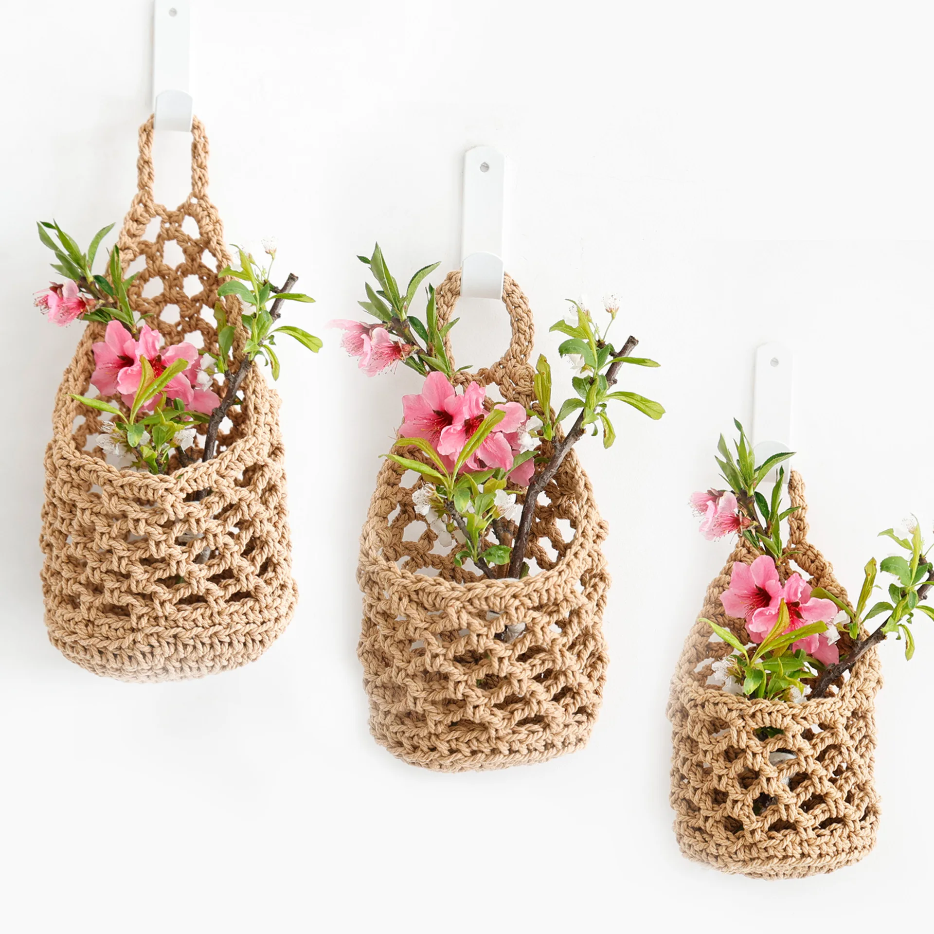 3pcs Hand woven fruit mesh bag, cotton rope mesh bag, kitchen storage mesh bag, hanging bagcs