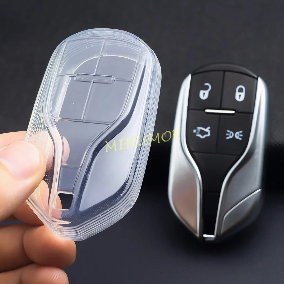 Zwart Transparant Autosleutelzakje Case Cover Sleutelhanger Ring Shell Protector Voor Maserati Ghibli Levante Quattroporte 2014-2023