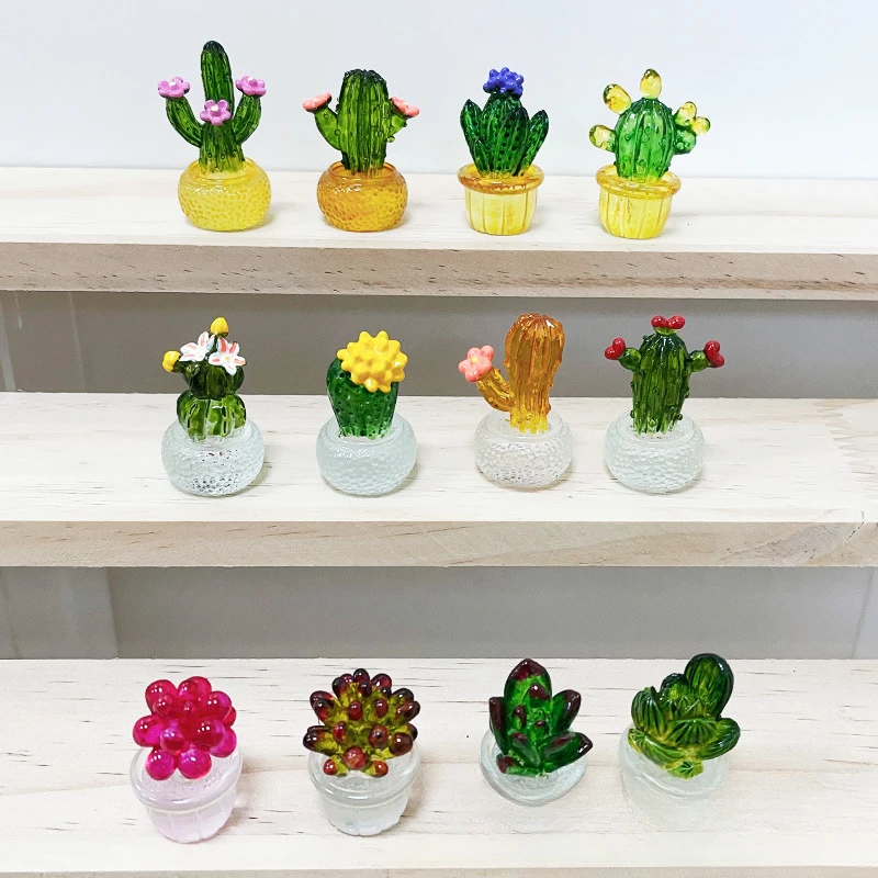 Creative Cactus Figurines Ornaments Resin Cactus Bonsai Decor Ornaments Desktop Ornament Car Home Decoration Accessories