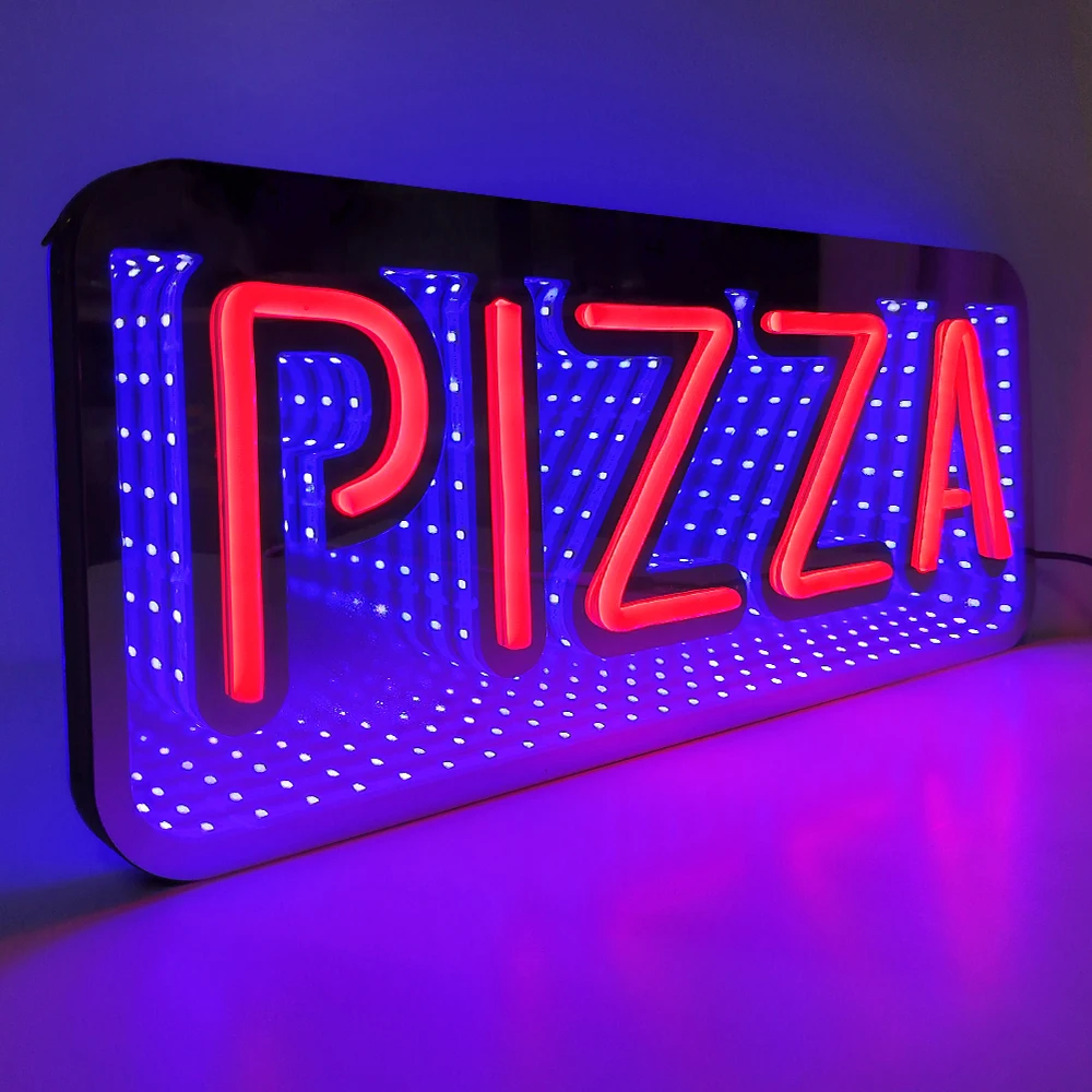 PIZZA Neon Sign 3D Tunnel Abyss Mirror Light Sign LED Commercial Bar Coffee Business Sign