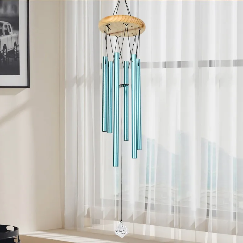 A44Z-Blue Wind Chime Metal Hanging Decor - 26 Inch Handcrafted Aluminum Tube Bell For Home And Garden