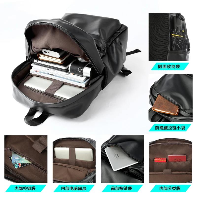 

MOYYI Кожаный рюкзак из ПВХ для мужчин, рюкзак для компьютера 15,6 дюйма, водонепроницаемый деловой рюкзак, водонепроницаемый дорожный рюкзак