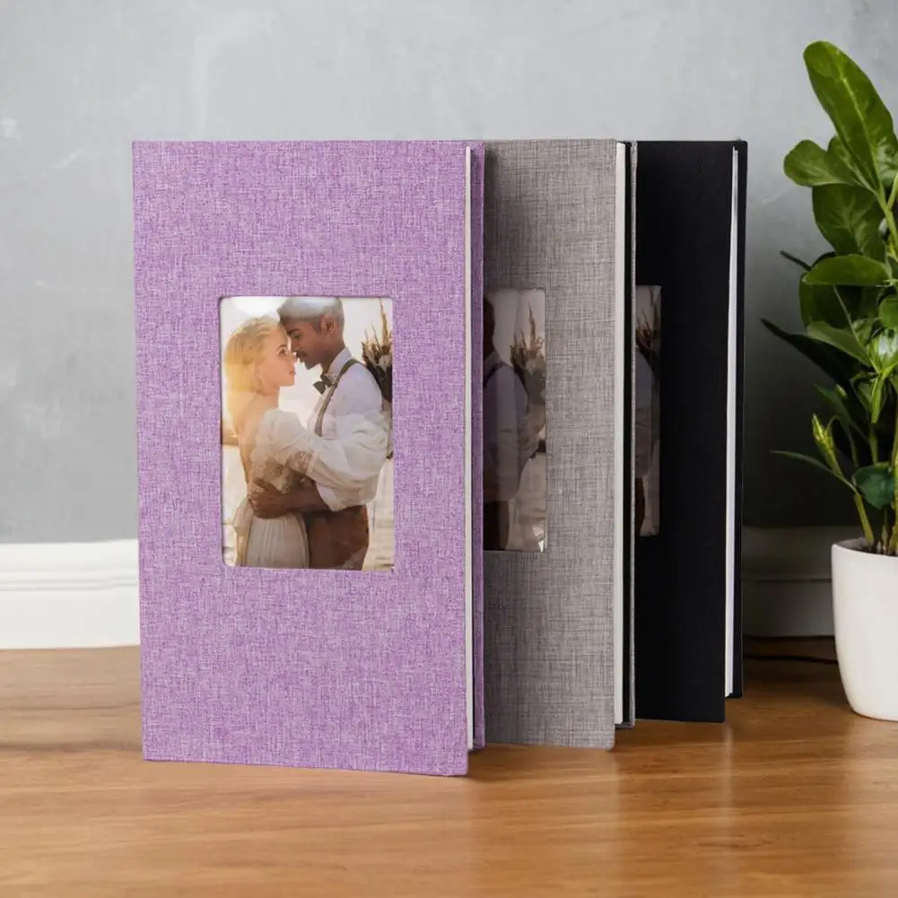 Easy Insert Photo Album Retro Photo Album 4x6 Photo Album with 300 Pockets Linen Cover Scrapbook with Front Window for Wedding