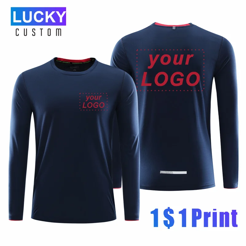 Long Sleeve Sports Quick-Drying T-Shirt Custom Logo Printing Design Company Brand Embroidered Shirt 8 Colors Round Neck Top 5xl