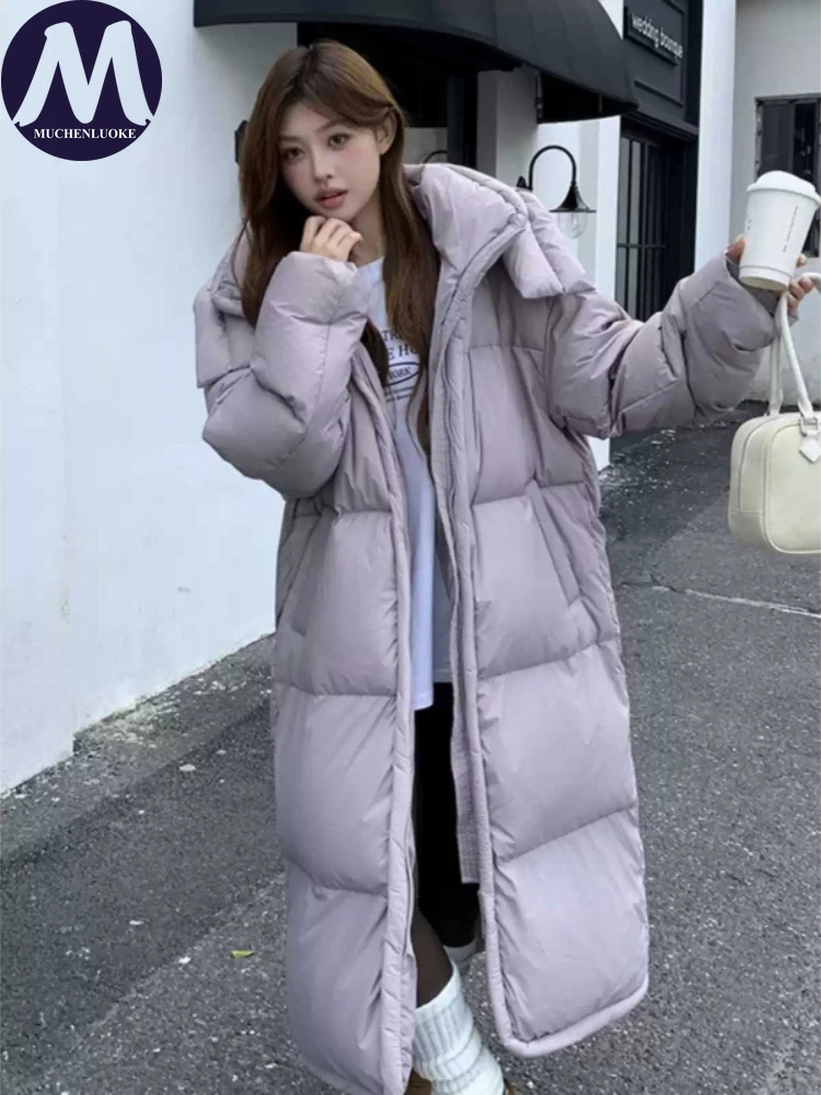 

Elegant Winter Jacket for Women Long Sleeved Hooded Thicken Casual Loose Warm Korean Fashion Parka Coat