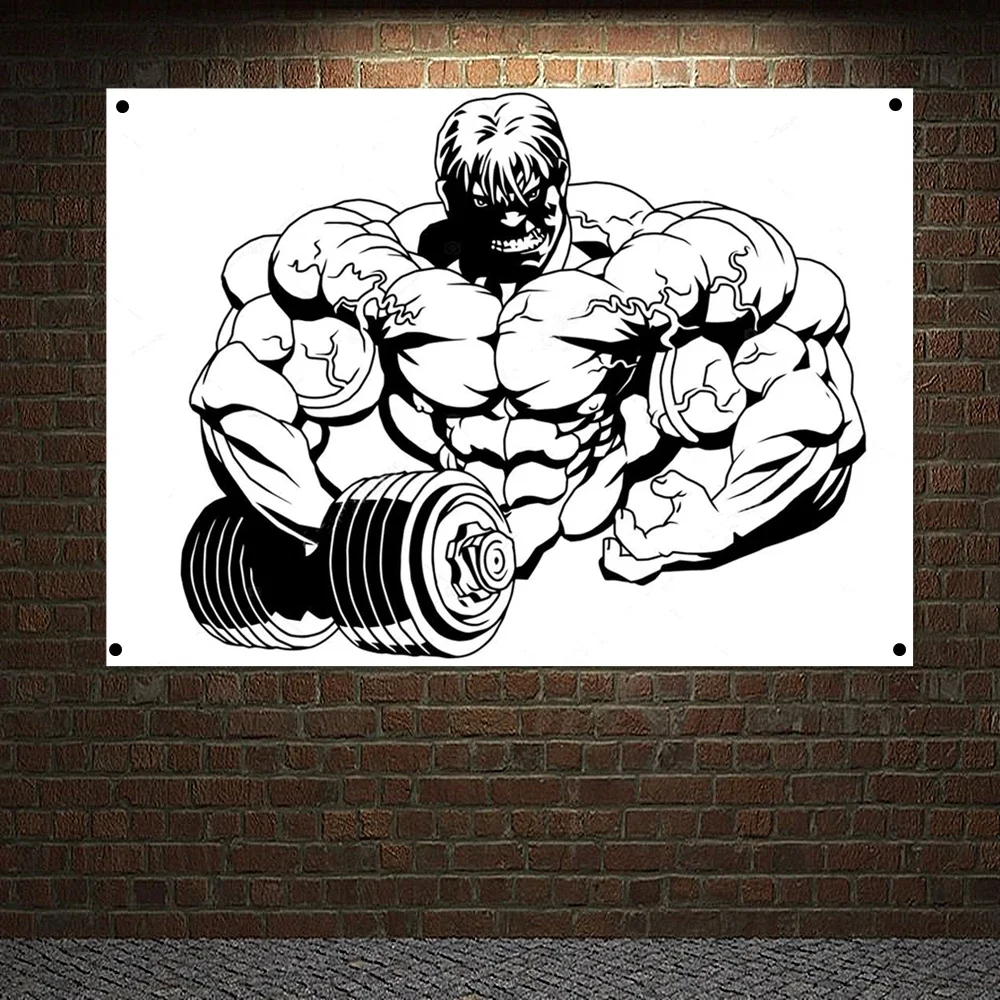 

Workout Bodybuilding Banner Gym Wall Decor Man Muscular Body Tapestry Flag Canvas Painting Strong Abdominal Poster Wall Art Gift