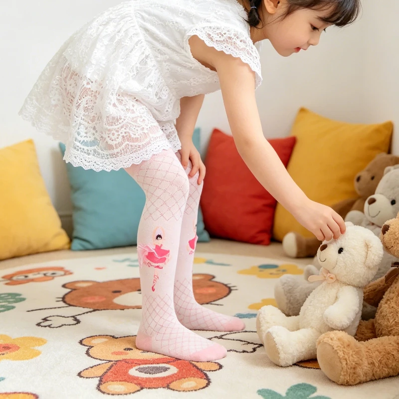 Sweet Cute Children Cotton Knitted Tights Cute Ballet Girl Pattern Soft Breathable Elastic Pantyhose Warm Skin-Friendly Leggings - view 2