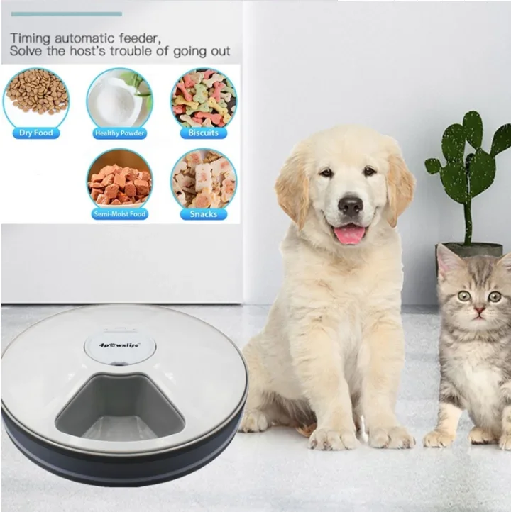 Pet Supplies Pet Bowl Feeder 6 Meals 6 Grids Cat Dog Electric Dry Food Dispenser 24 Hours Automatic Round Timing Pet Feeder