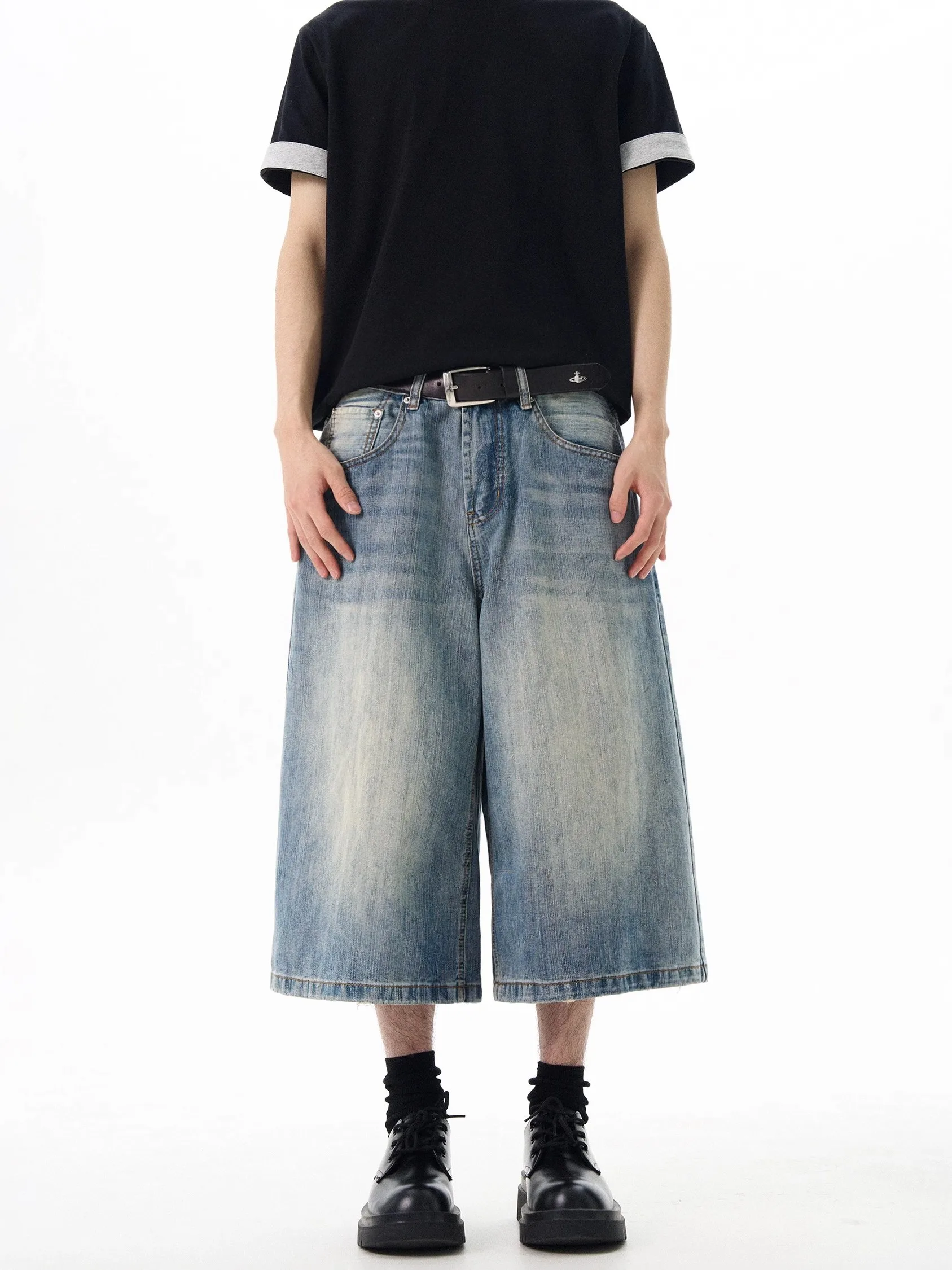 الرجعية الأمريكية Waed الدنيم واسعة الساق ort السراويل فضفاضة سبعة أقدام الجينز عارضة الشباب العصرية متعددة كيت منتصف عالية الخصر الجينز