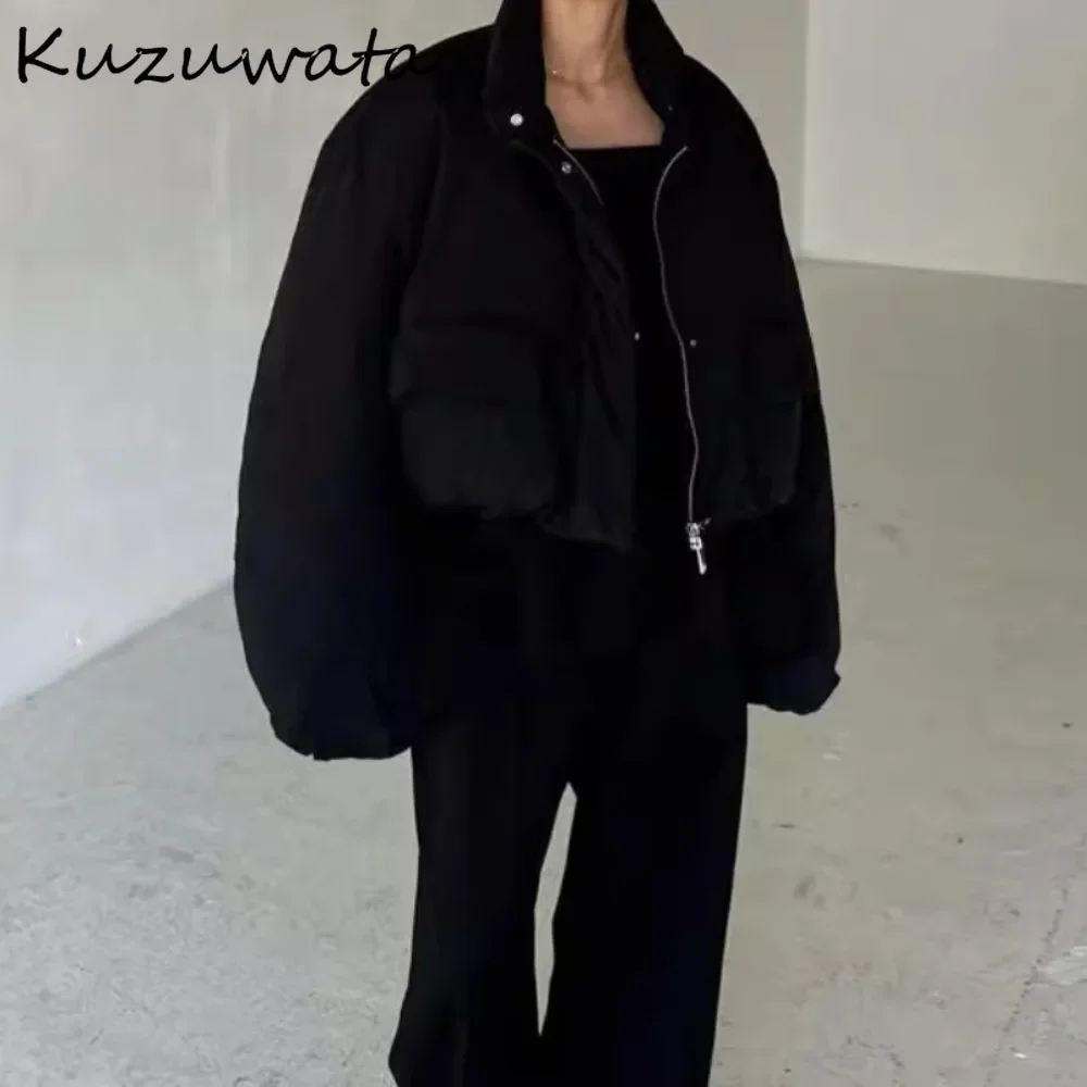 Kuzuwata Casual Small Fellow Commuter Stand Collar Parkas Cloud Winter New Moda Slim Zip Jacket Japan Streetwear Vintage Coat