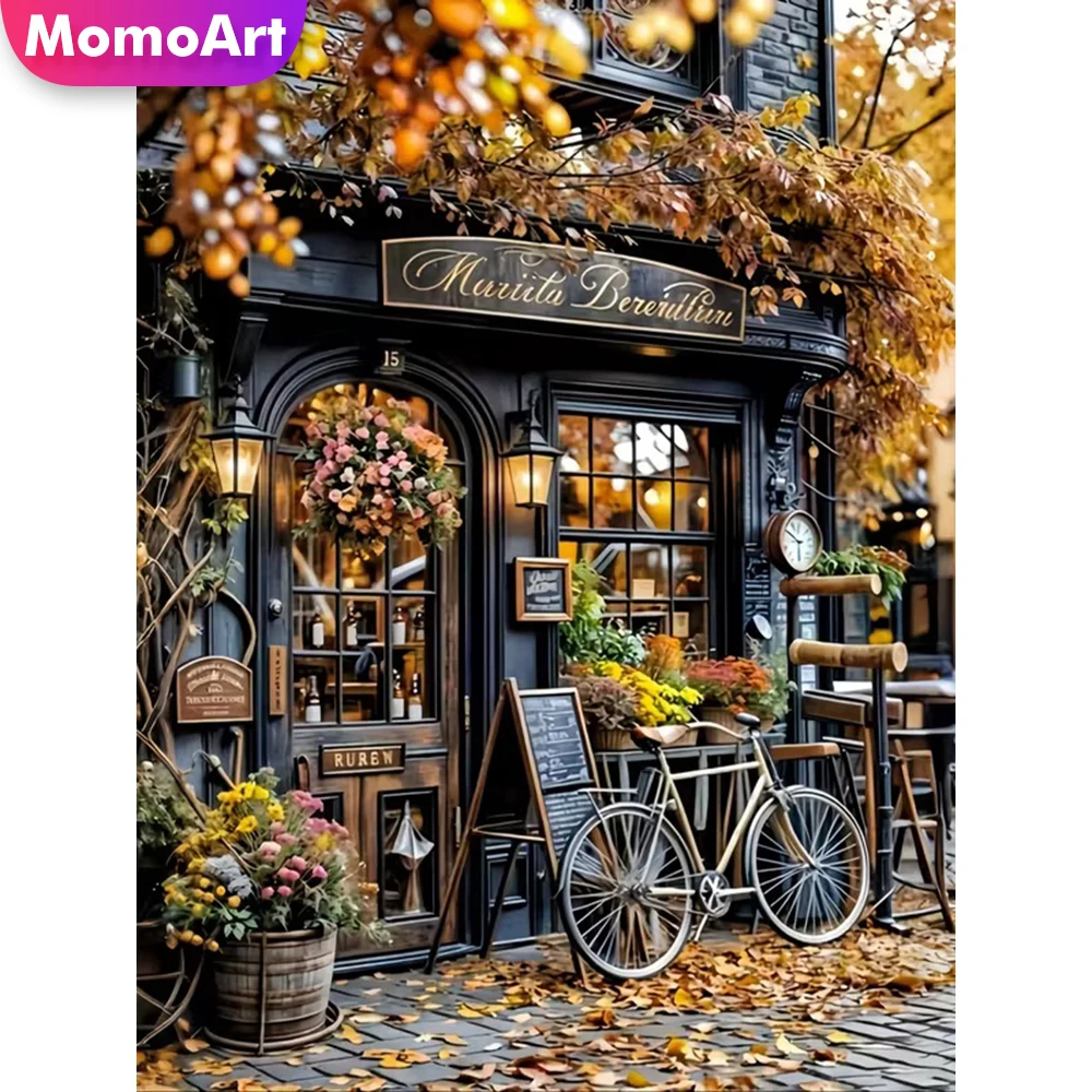 Momoart Diamond Embroidery Shop House Landscape DIY Painting Scenery Suitable for Beginners Diamond Mosaic Craft Kit Unique Gift