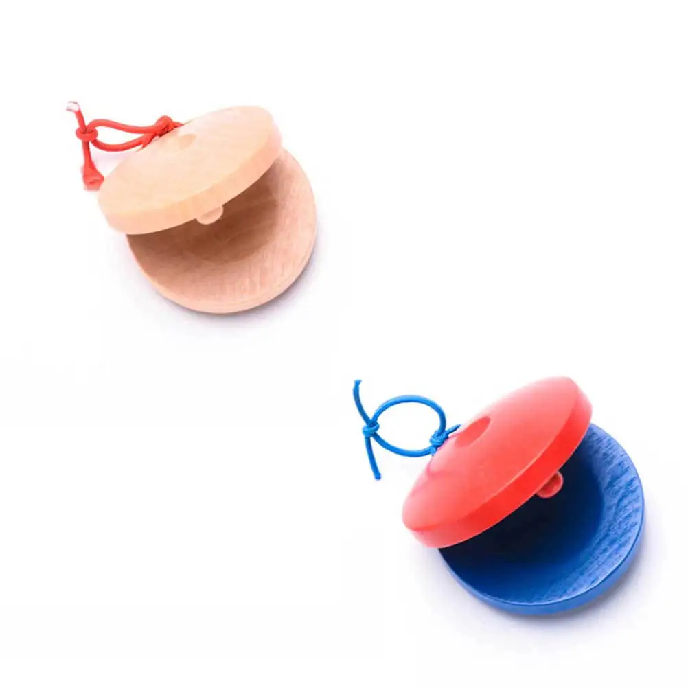 

4pcs Wooden Castanets Kids Early Education Set Wood Color Blue Finger Percussion Instruments Children Music Learning Tool