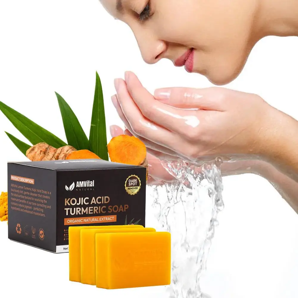 Turmeric Shampoo Soap Lemon Kojic Acid Brightening Face Body Wash Deep Clean Skin Care Moisturizing Whitening Soap Bar Skincare