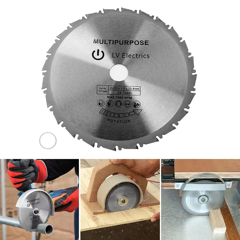 1 Buah Pisau Gergaji Multifungsi 210 × 25.4 Mm 24T Pisau Gergaji Bundar Karbida untuk Besi Baja Aluminium Pemotong Logam Kayu Plastik