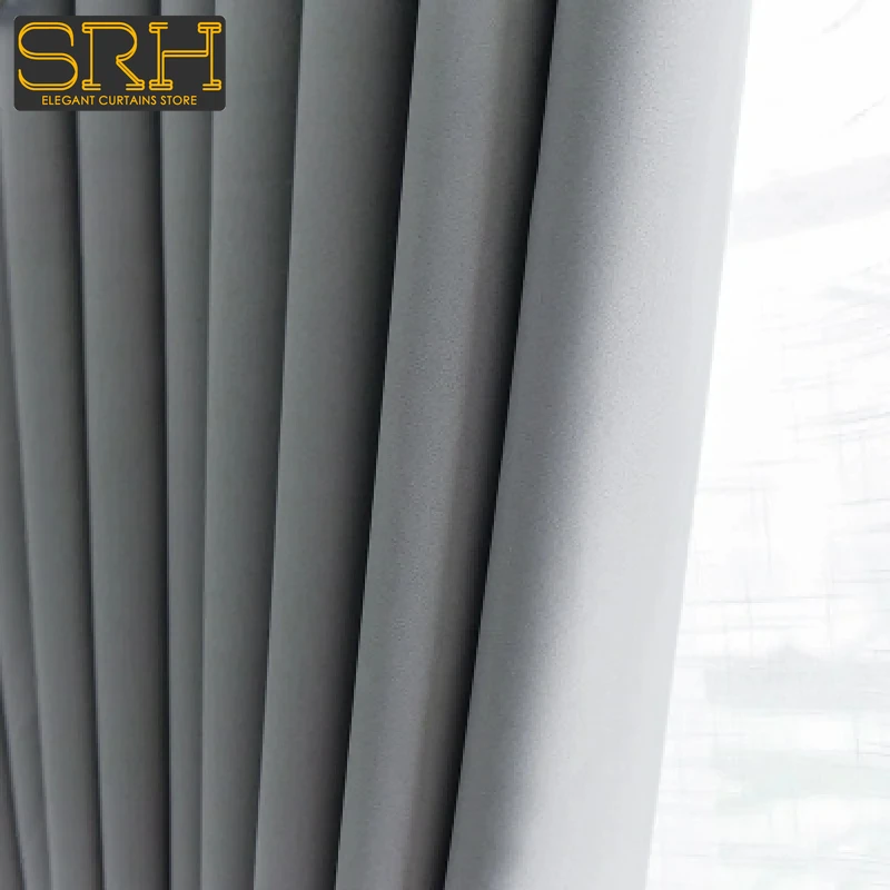 Grey Solid Color High-precision Thickened 95% Blackout Curtains for Living Room Bedroom French Window Customized Products Fabric