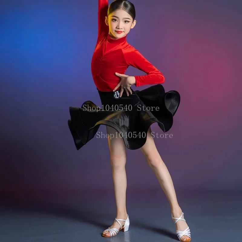 

Kids Velvet Leotard Latin Dance Dress For Girls Child Competition Ballroom Tango Salsa Dancewear Practice Dancing Wear Cha Cha