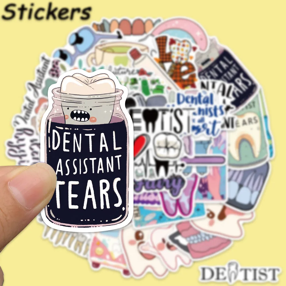 50PCS Cartoon Dental Stickers Cute Graffiti Decals For Laptop Luggage Water Cup Notebook Jukebox Waterproof Exquisite Stickers