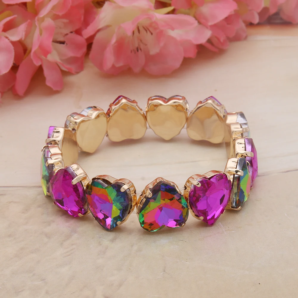 Orange Blue Green Rose Glass Bracelets For Woman Heart Bohemian Exaggeration Spring Crystal Bangle Madera Bride wedding Pulseira