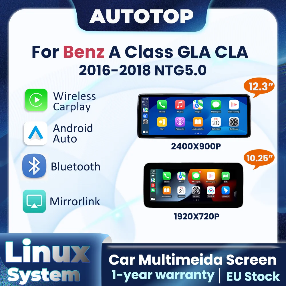 Écran multimédia sans fil CarPlay Android Auto 10,25'' 12,3'' pour Benz CLA GLA Classe A W176 X156 2016-2018 NTG5.0 GPS BT Autoradio