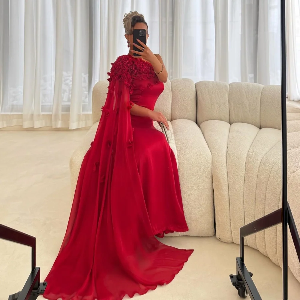 

Customized Chinese Style Matching Chiffon Handmade Flower Pleat A-line One-shoulder Long Dresses Bespoke Occasion Dresses Retro