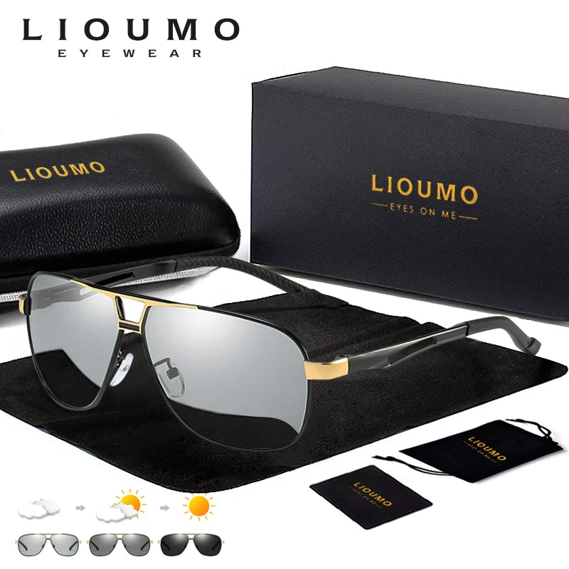 LIOUMO Aviation HD Driving Photochromic Sunglasses Men Polarized Anti-UV Discoloration Sun glasses Women oculos de sol masculino