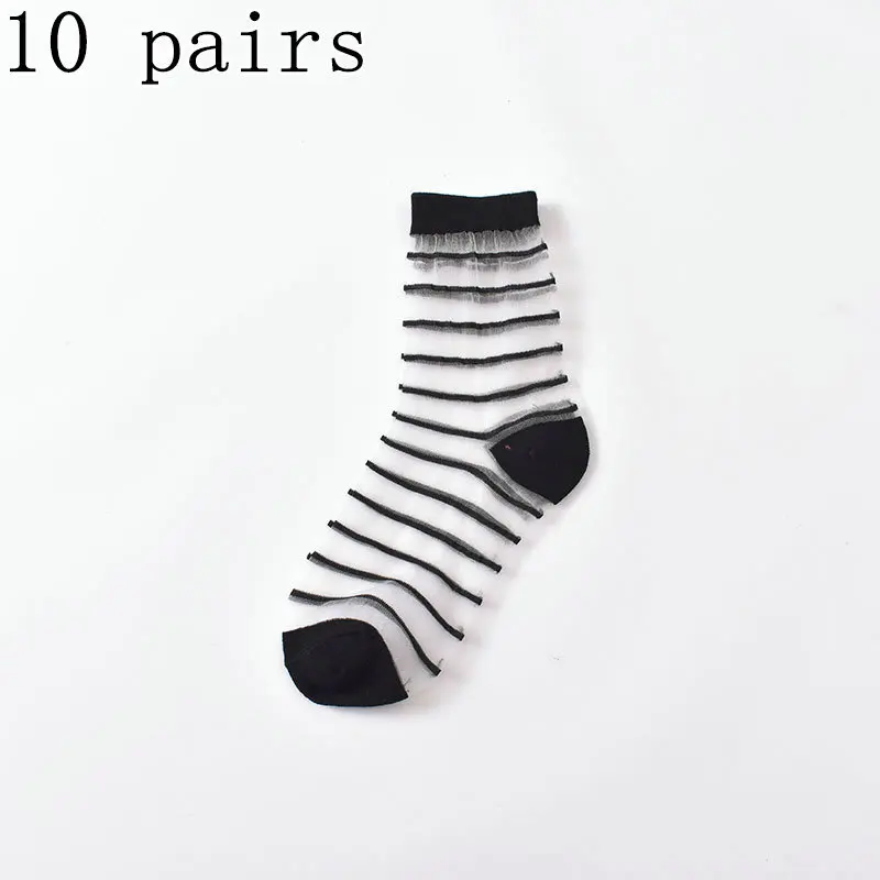 5/10 Pairs Crystal Socks Summer Women Transparent New Glass Stockings Women's Socks Middle Tube Socks Japanese Card Stockings