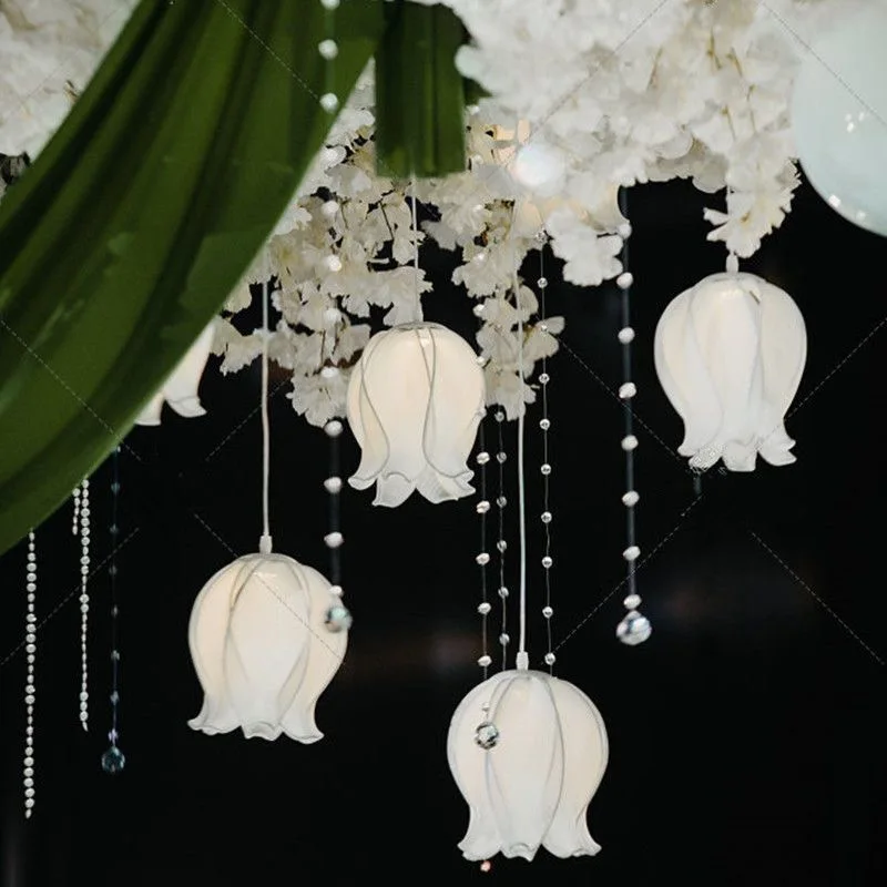 Wedding LED Flower String Lights Modern Romantic White Fabric Flowers 10PCs for Wedding Hall New Year